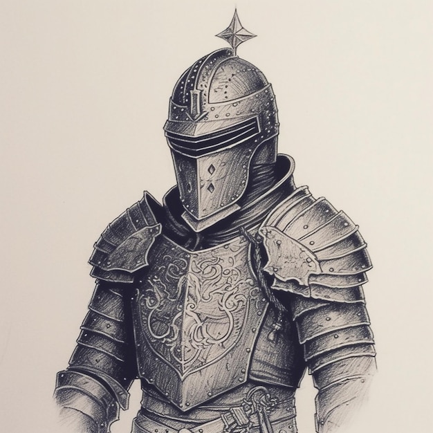 a drawing of a knight's armor with a star on the front.