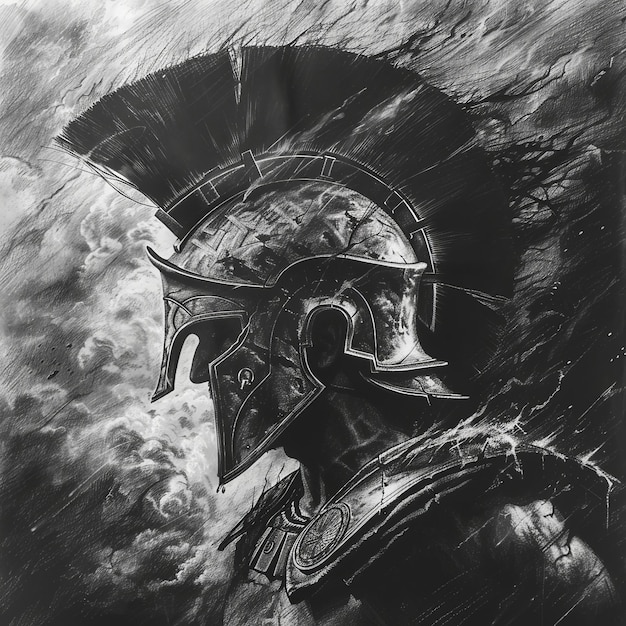 Photo a drawing of a knight with a helmet and shield