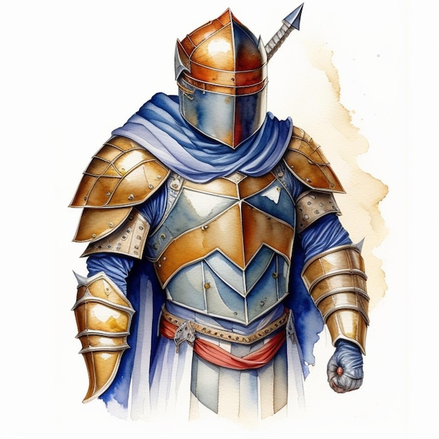 A drawing of a knight with a sword and shield