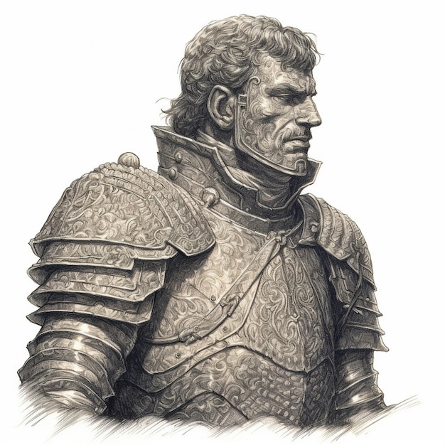 a drawing of a knight with a sword and shield.