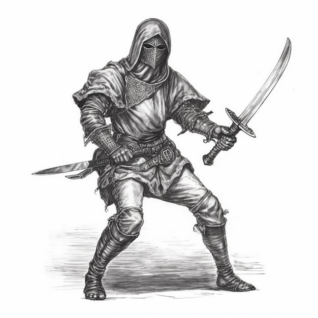 a drawing of a knight with a sword and a sword.