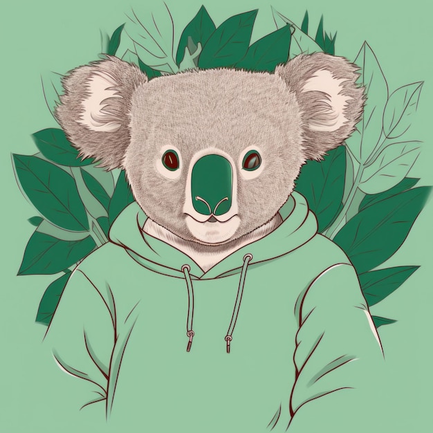 A drawing of a koala in a hoodie Generative AI image