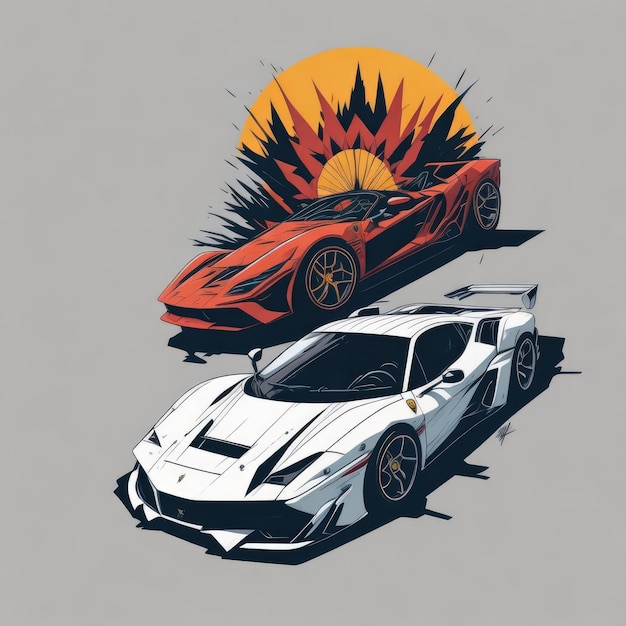 A drawing of a lamborghini and a ferrari car.