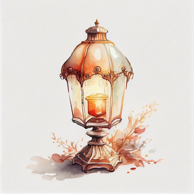 A drawing of a lamp with a candle on it