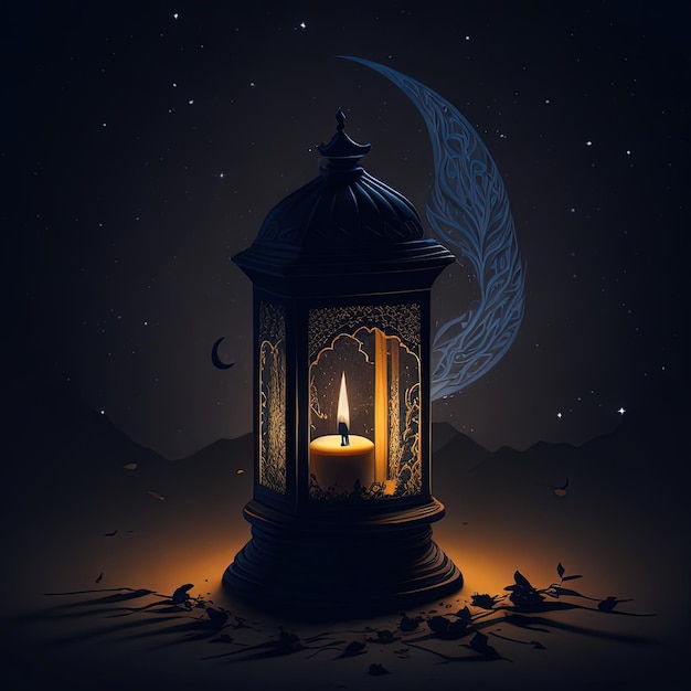 A drawing of a lantern with a blue feather on it