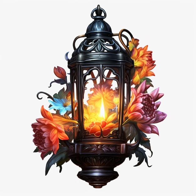 A drawing of a lantern with a flower on it