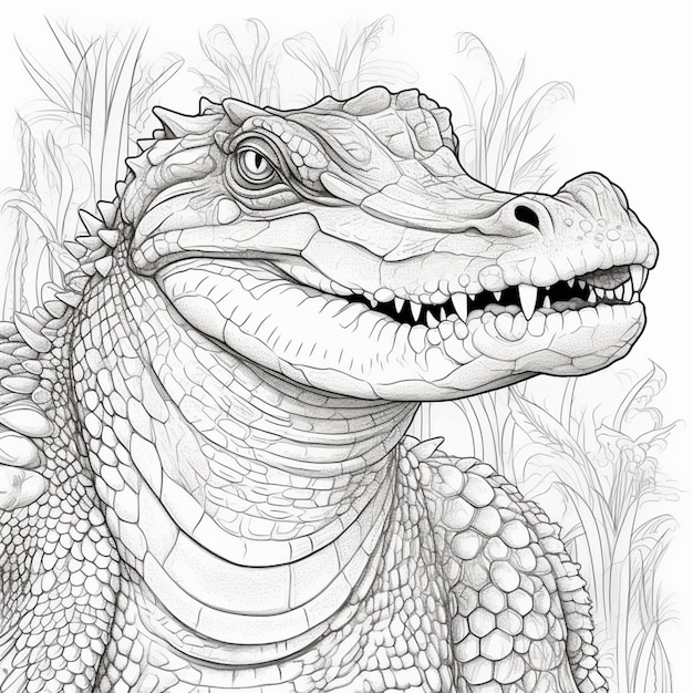 a drawing of a large alligator with a big smile on its face generative ai