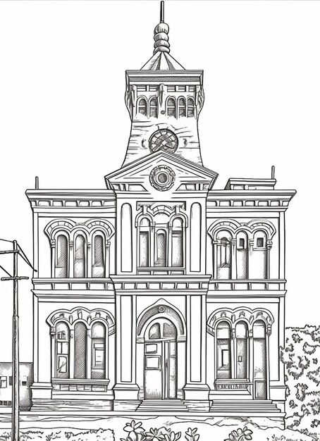a drawing of a large building with a clock tower generative ai