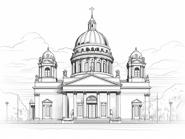 Photo a drawing of a large building with a dome on top generative ai