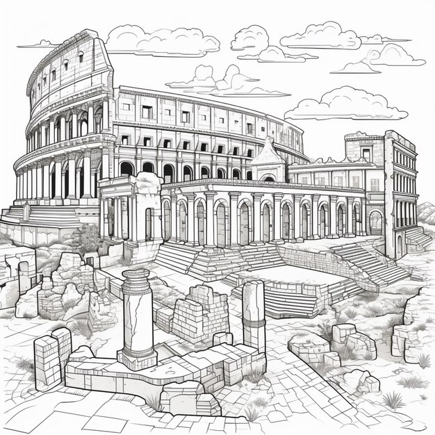 Photo a drawing of a large building with a lot of columns generative ai