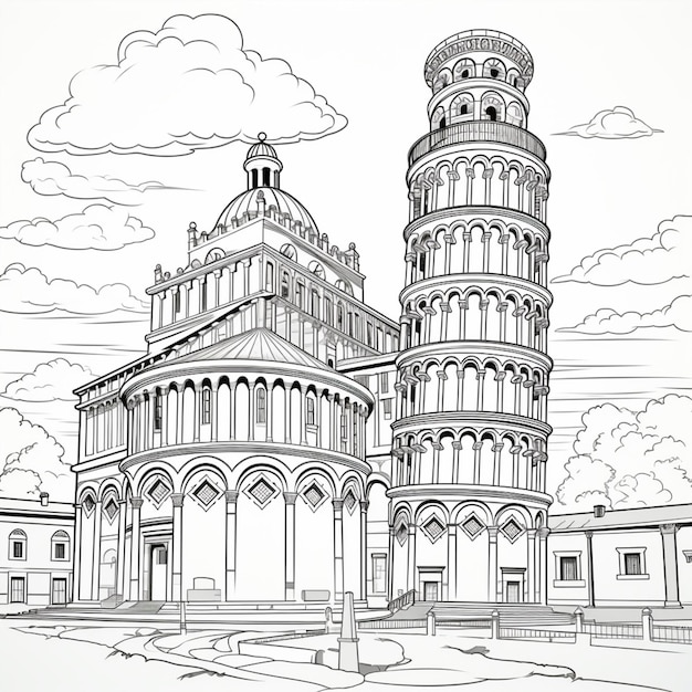 Photo a drawing of a large building with a tower on top generative ai