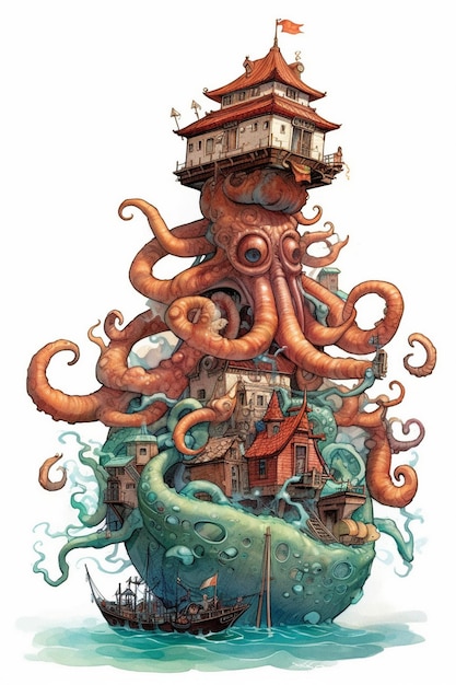 a drawing of a large octopus with the word octopus on it