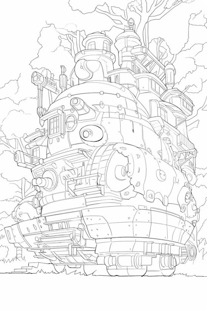 a drawing of a large ship with a lot of windows generative ai