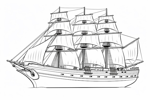 Photo a drawing of a large ship with sails on a white background generative ai