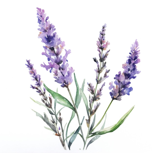 A drawing of lavender flowers with a green leaf