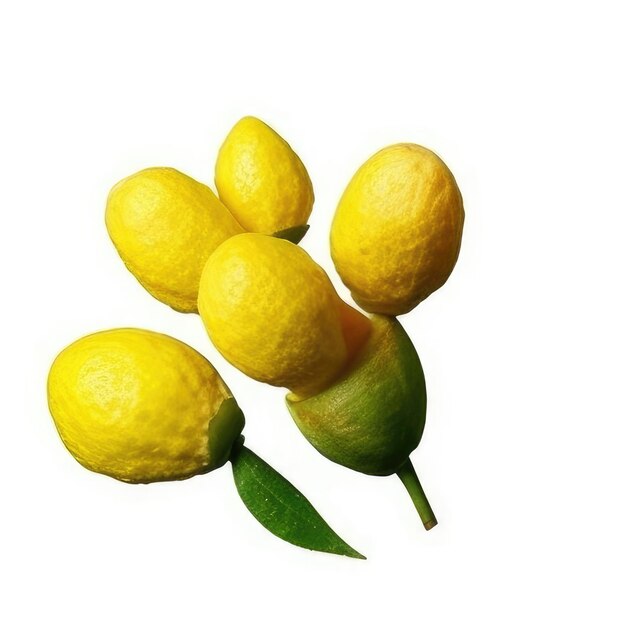 A drawing of lemons and lemons with a green leaf.