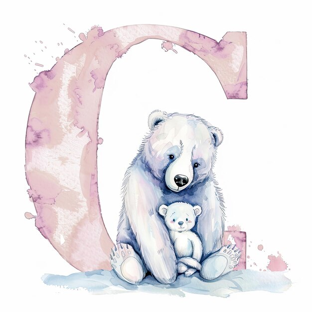 Photo a drawing of a letter c and a bear