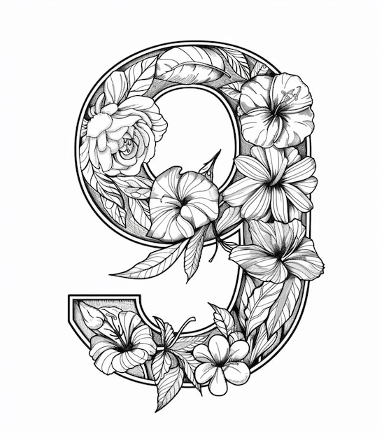 a drawing of a letter g with flowers and leaves generative ai