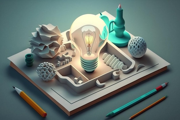 A drawing of a light bulb and some other objects