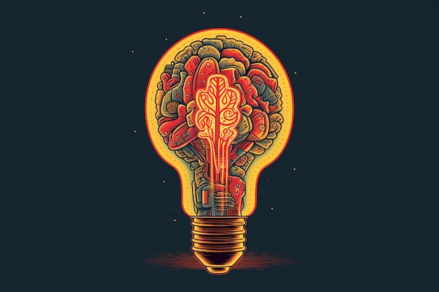 A drawing of a light bulb with the brain in the middle.