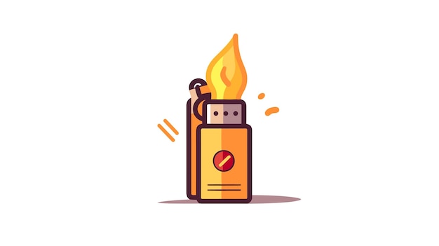 Drawing of a lighter with a burning flame flat style on a white background vector