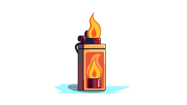 Drawing of a lighter with a burning flame flat style on a white background vector