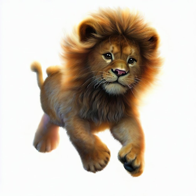 Рисунок льва с большой гривой и хвостом.