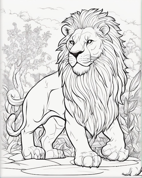 Photo a drawing of a lion with a lion on coloring book