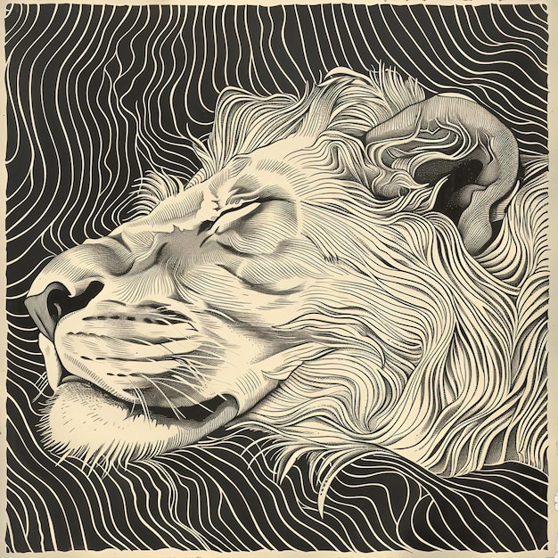 a drawing of a lion with a lion head on it