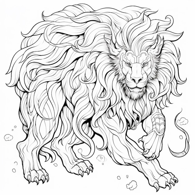 a drawing of a lion with long manes and a tail generative ai