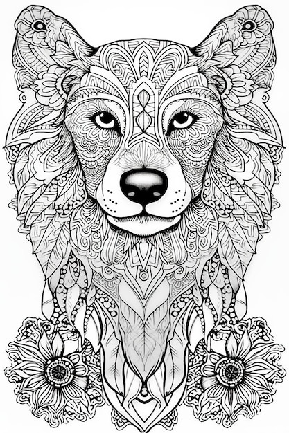 a drawing of a lion with a pattern on it