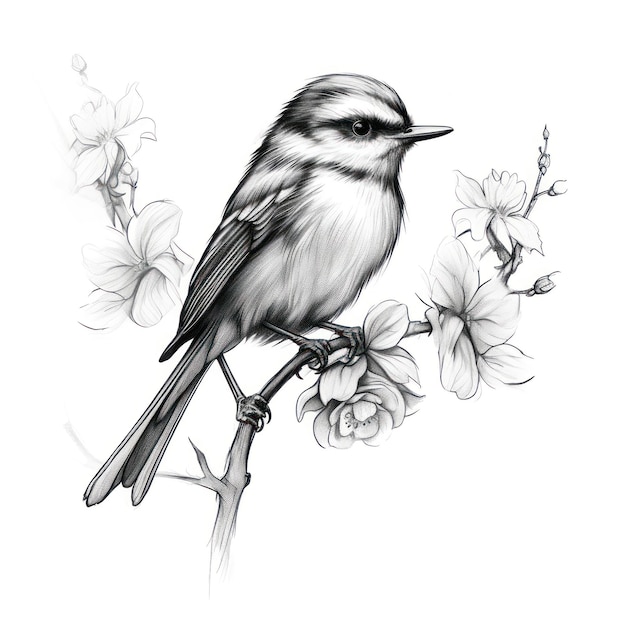 A drawing of little bird in a tree