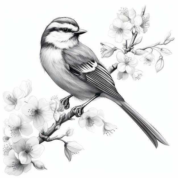 A drawing of little bird in a tree