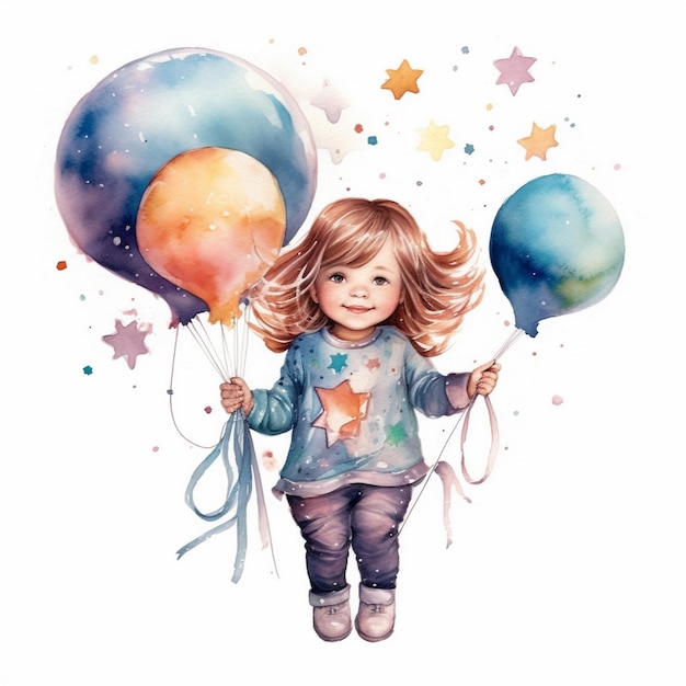 a drawing of a little girl holding balloons with the words " little girl " on it.