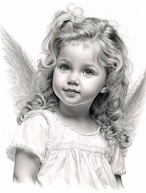 Photo a drawing of a little girl with an angel wings.