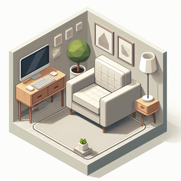 a drawing of a living room with a tv and a couch