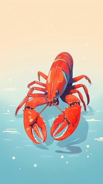 Photo a drawing of a lobster with a blue background and a black and white print of a lobster