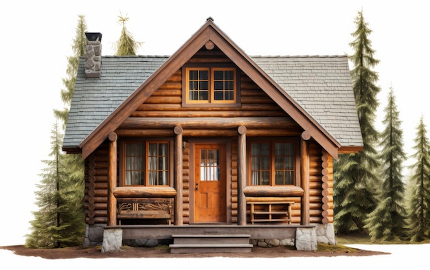 Foto disegno di una capanna di legno con un portico