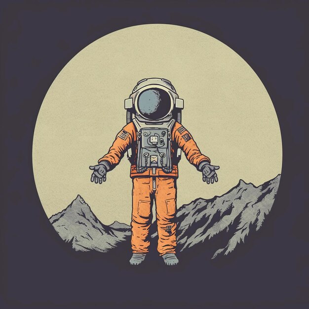 Drawing for logo an astronaut over the mountains