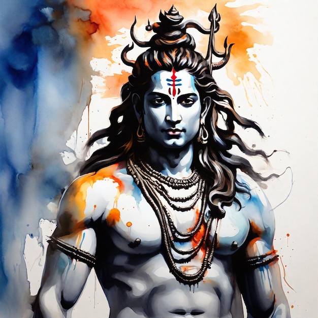 Photo a drawing of lord shiva shiv in artistic water painting style image