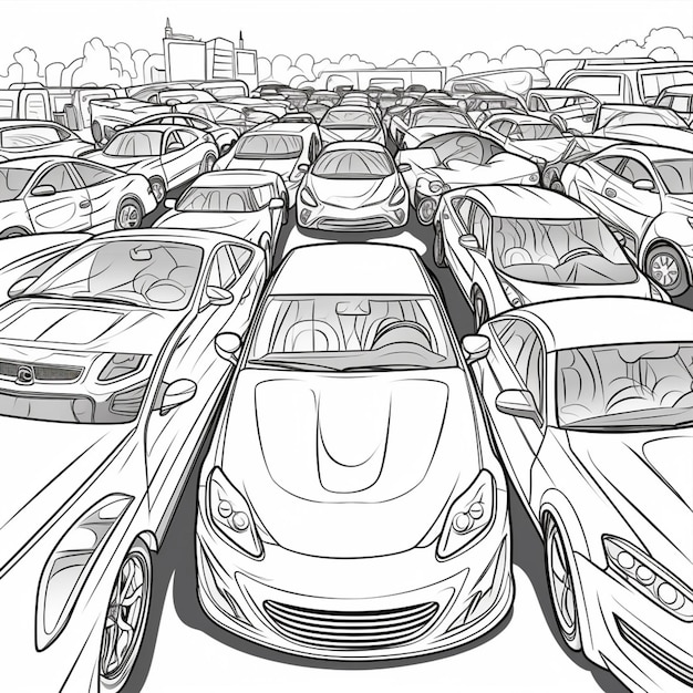 Foto un disegno di molte macchine su una strada.
