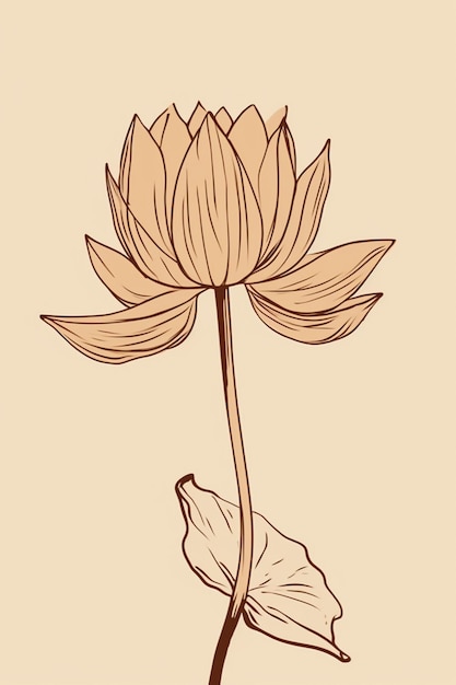A drawing of a lotus flower with a leaf on it.