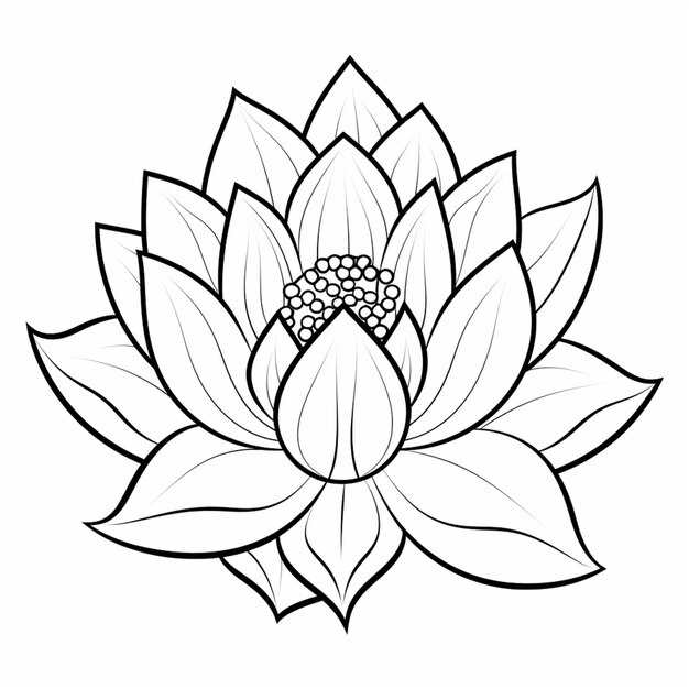 A drawing of a lotus flower with leaves on it generative ai