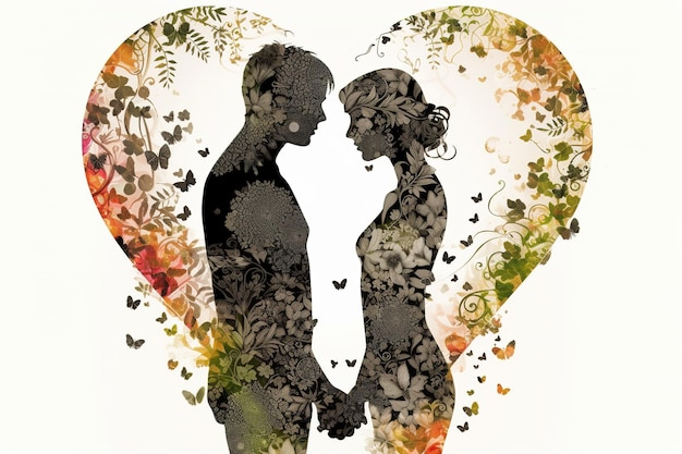 Photo drawing love couple isolated on white background generated by ai