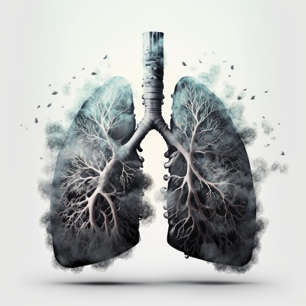 A drawing of a lungs with smoke