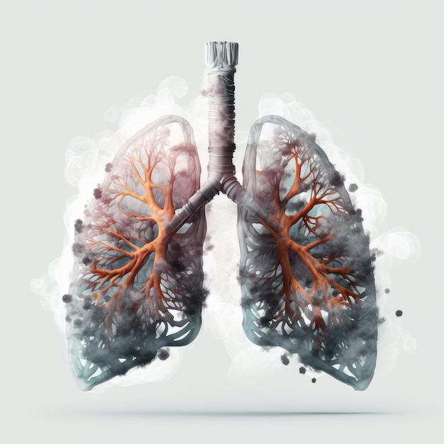 A drawing of a lungs with smoke