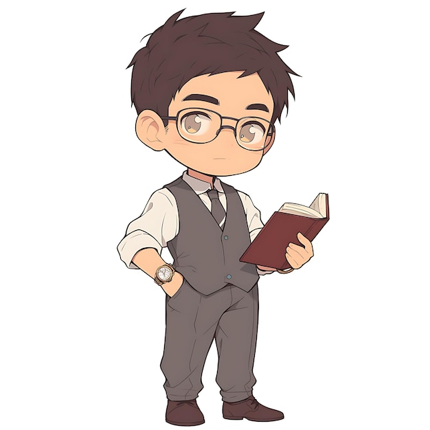 a drawing of a man holding a book and a book in his hand