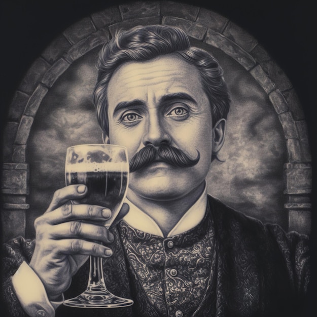 Photo a drawing of a man holding a glass of beer.