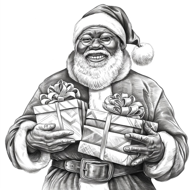 a drawing of a man holding two presents in his hands generative ai