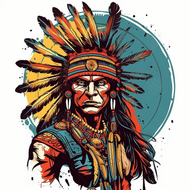 a drawing of a man in a native american outfit.